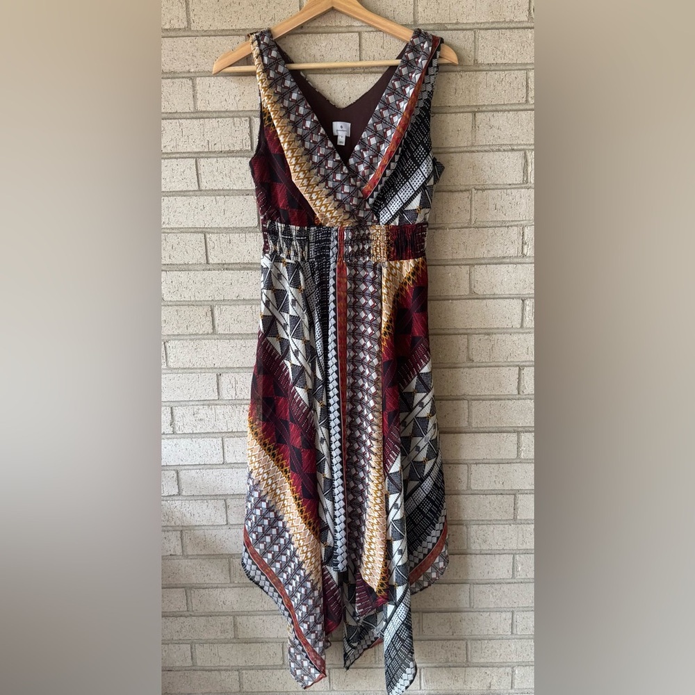 Vintage Handkerchief Hem Dress Sz 2 Boho Indie Geometric Print